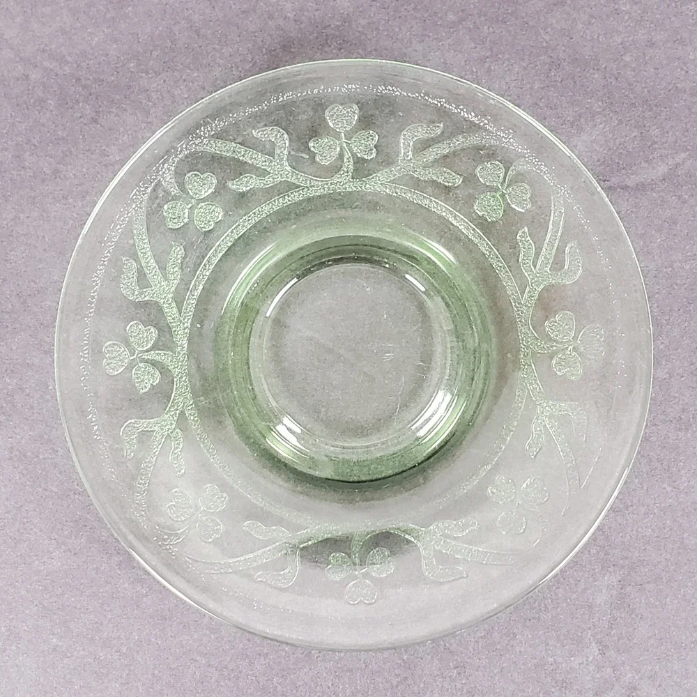 Hazel-Atlas Cloverleaf Green Uranium Depression Glass Tea Cup and Saucer Set